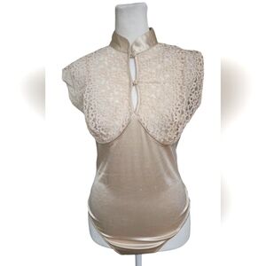 Gold Label VICTORIA'S SECRET Lace satin MockNeck Lingerie Bodysuit.Size M
